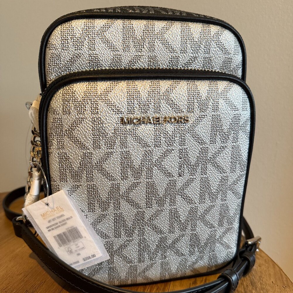 Michael Kors Jet Set Charm Small Crossbody Bag – Silver/Gray Logo – New with Tag